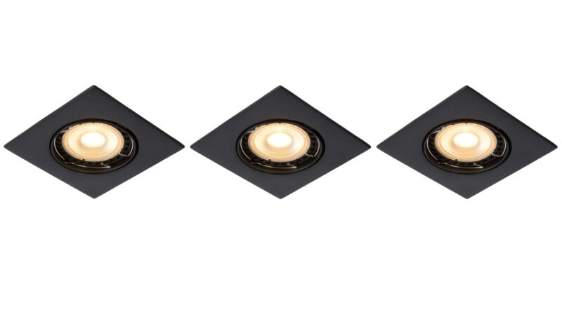 Foto Lucide FOCUS - Inbouwspot - LED Dimb. - GU10 - 3x5W 3000K - Zwart - Set van 3