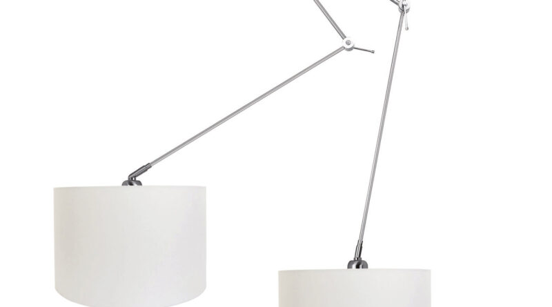 Foto Ylumen Hanglamp Knik 2 lichts met witte kappen 40 cm mat chroom