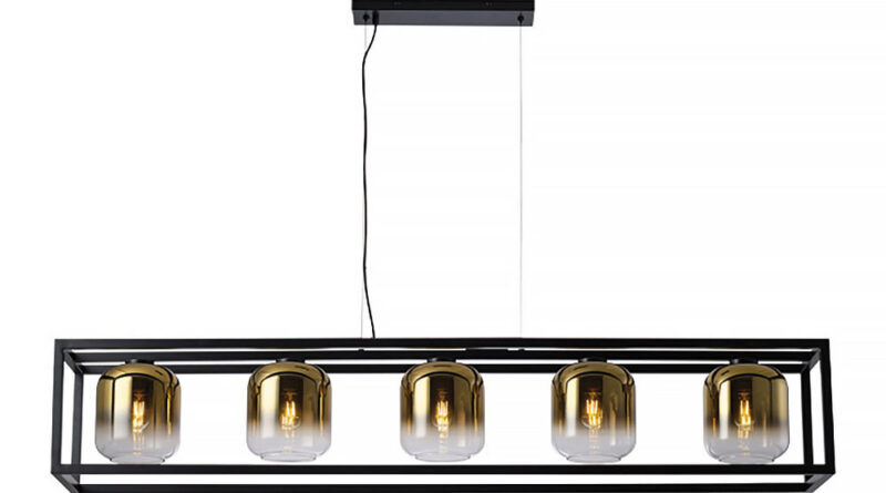 Foto Freelight Hanglamp Dentro 5 lichts L 160 cm goud glas zwart