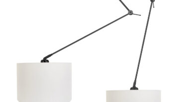 Foto Ylumen Hanglamp Knik 2 lichts met witte kappen 40 cm zwart